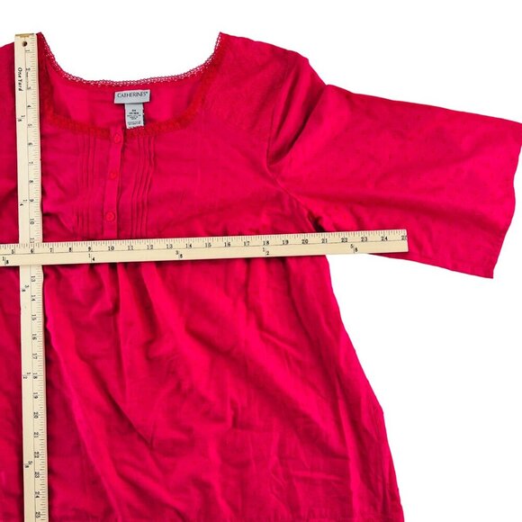 Catherines Womens Red Cotton Tunic Top OX 14/16W Lace Trim Relaxed Fit - Picture 3 of 6